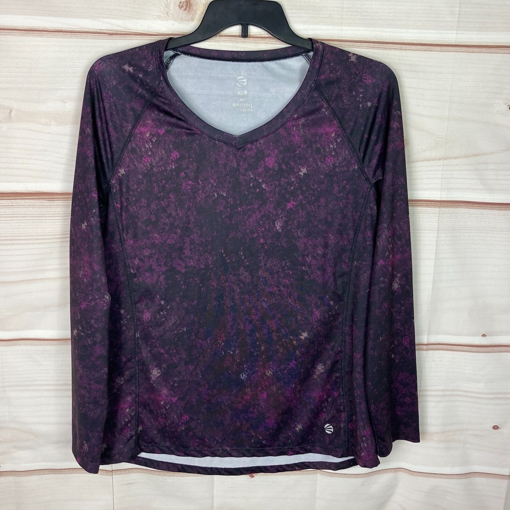 Impact Top Womens XXL Purple Galaxy Print Long Sleeve Performance T-Shirt V-Neck